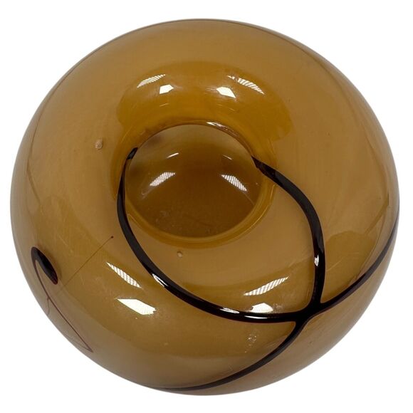 Vintage Hand Blown Glass Bowl Vase 3.5" Swirl Design Brown Art Glass J Mariott - Picture 5 of 9